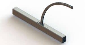 Die VS-SB 400 verfügt über einen rechteckigen Metallsockel mit einem gebogenen, segmentierten Arm, der sich von einem Ende nach oben und außen erstreckt; das flexible oder gelenkige Design ermöglicht eine vielseitige Positionierung.