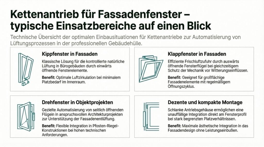 Kettenantrieb für Fassadenfenster – effiziente Automatisierungslösung.