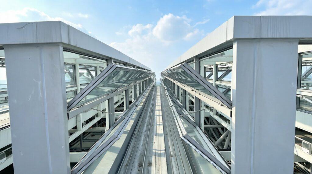 Dachaufsatz mit zwei geöffneten Fensterreihen – Projektbeispiel China